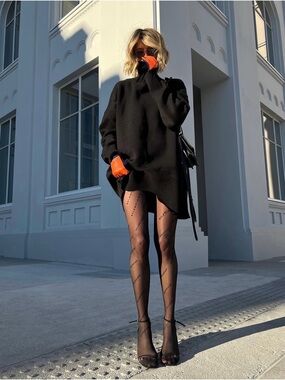 Muji Black Ribbed Knit Sweater Dress Turtleneck Midi Long Sleeve XS